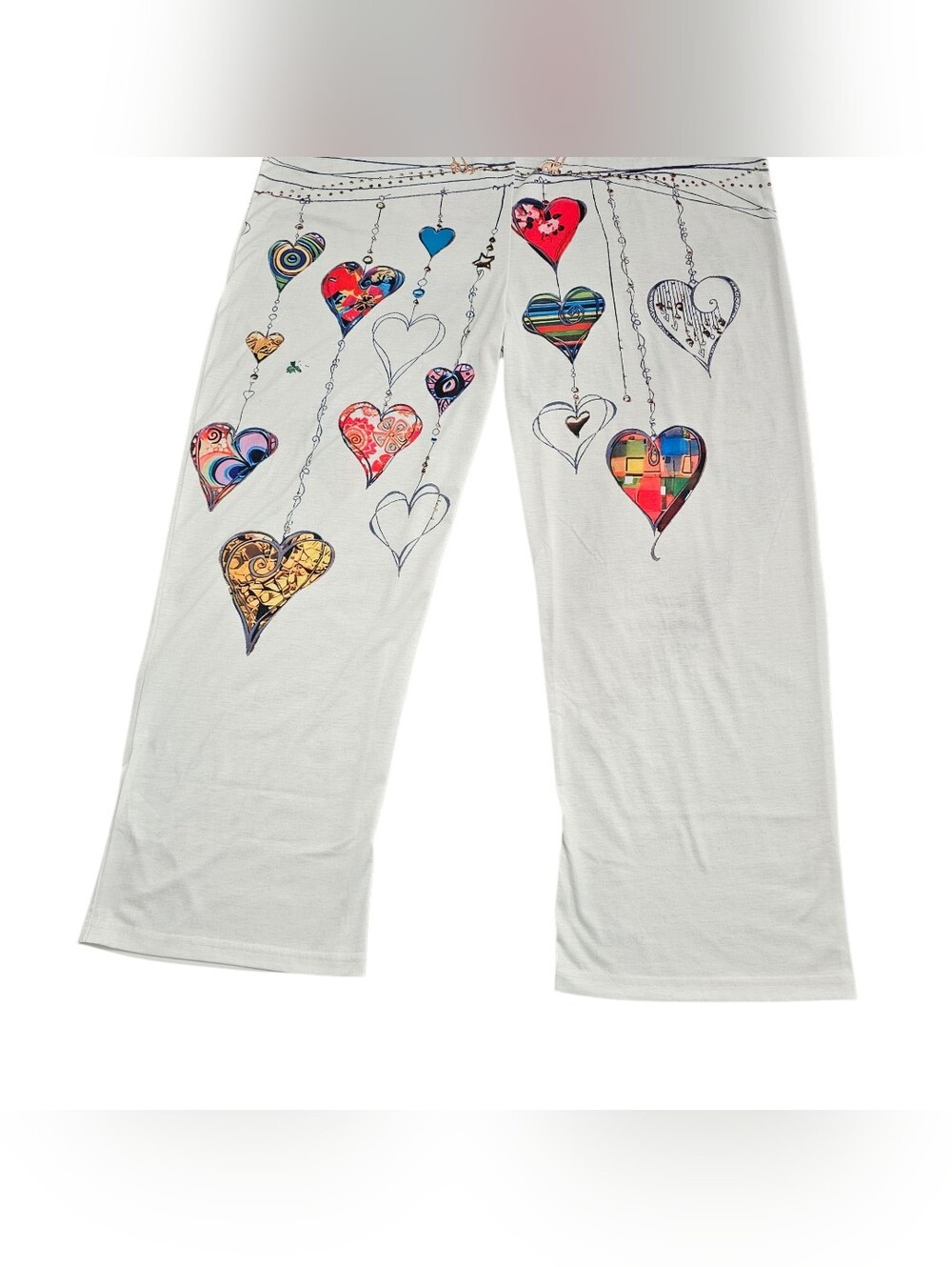 Boho Bird Heart Print Jumpsuit Women Size XXL White Graphic Tie Strap Overalls - Picture 7 of 9